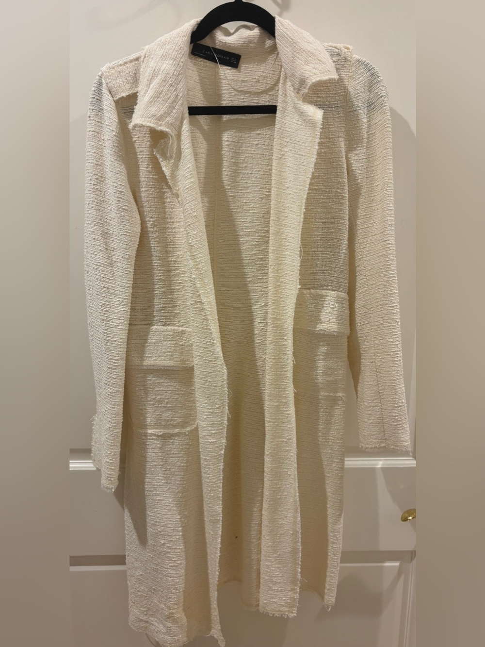 Zara Woman Cream Textured Open Cardigan